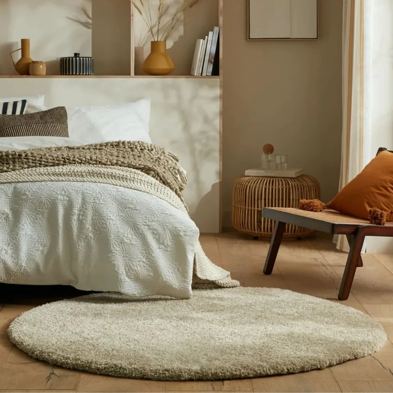 Tapis shaggy rond beige
