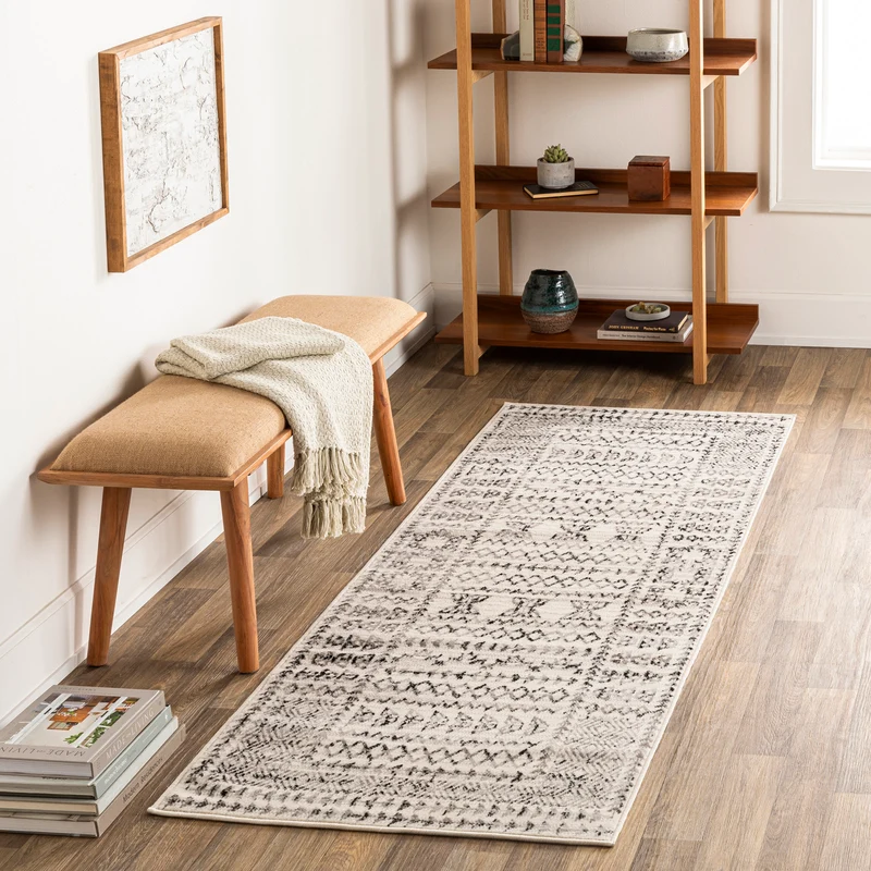 Tapis de Couloir Scandinave Bohème Blanc/Noir Ipoh