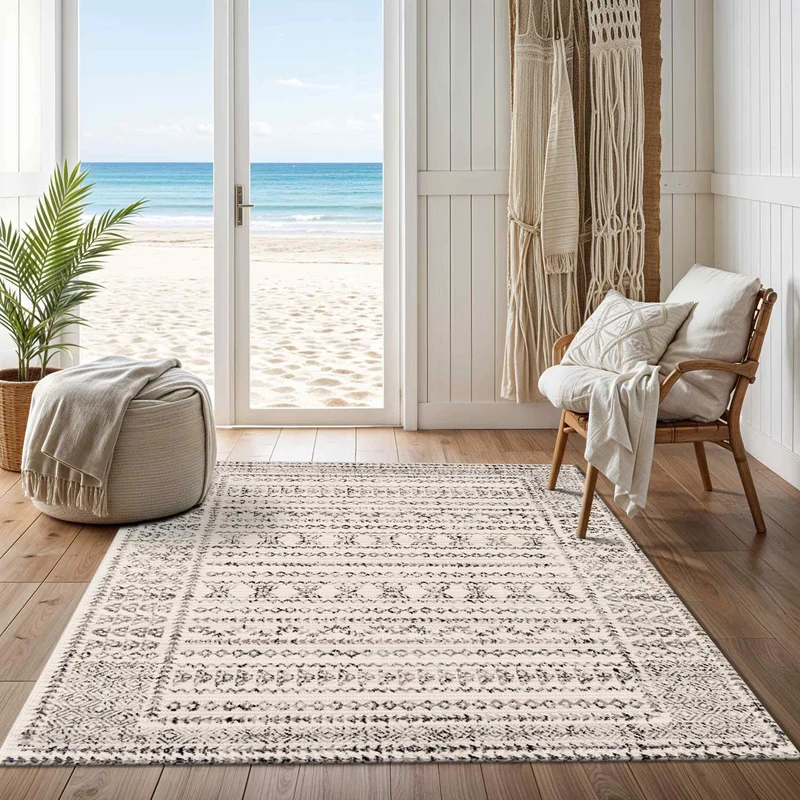 Tapis Scandinave Bohème Blanc/Noir Ipoh