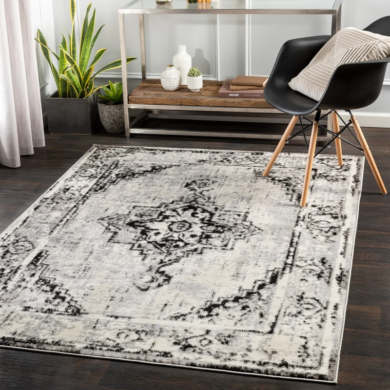 Tapis Vintage Oriental Blanc/Gris/Noir Jaqart