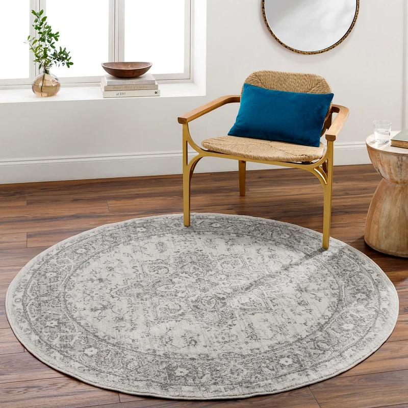 Tapis Rond Vintage Oriental Gris/Blanc Rond Mendoza