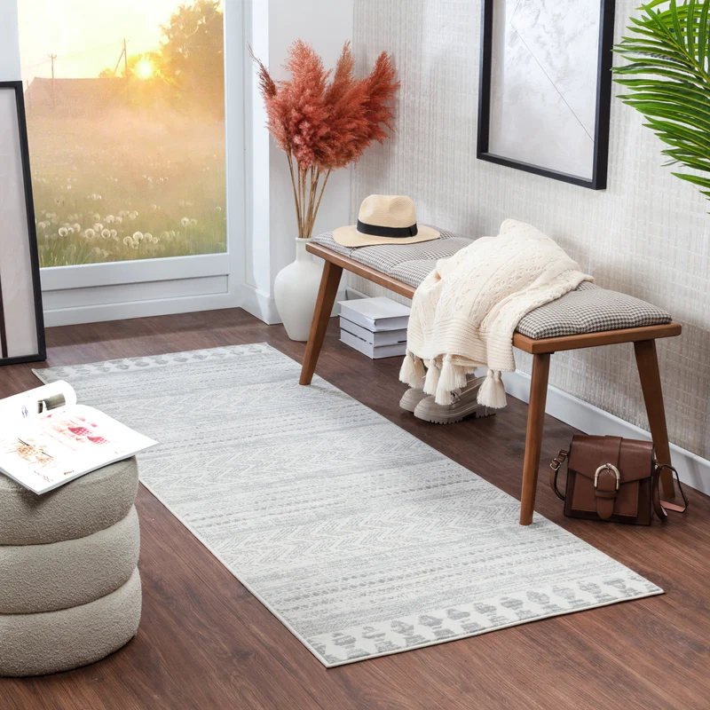 Tapis de Couloir Scandinave Bohème Gris Mykonos