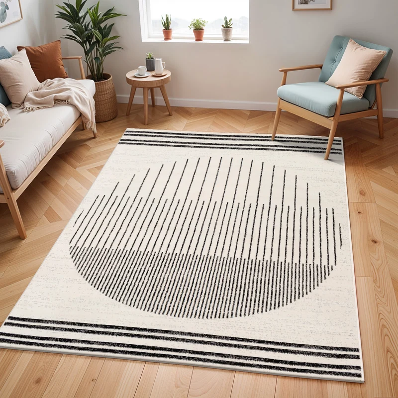 Tapis Rond Scandinave Moderne Blanc/Noir Rond Santiago
