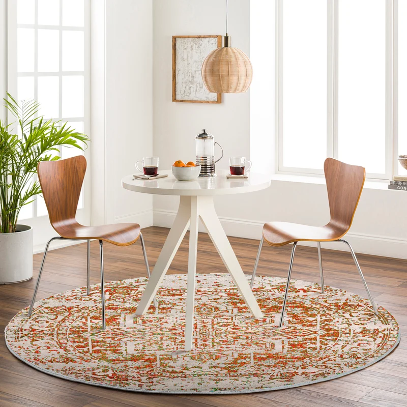 Tapis Rond Vintage Oriental Orange/Blanc Rond Syracusa