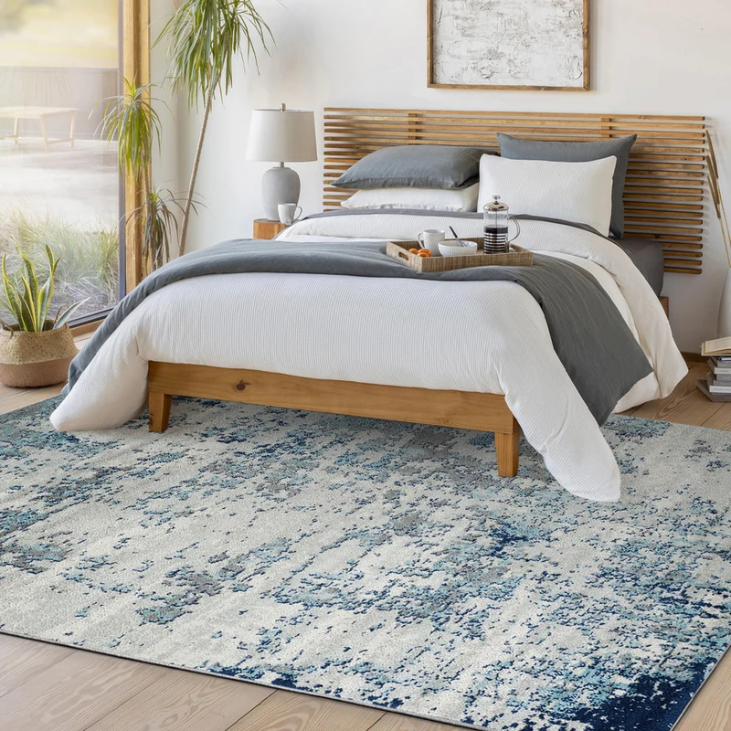 Tapis Abstrait Moderne Bleu/Gris/Blanc Dunkirk