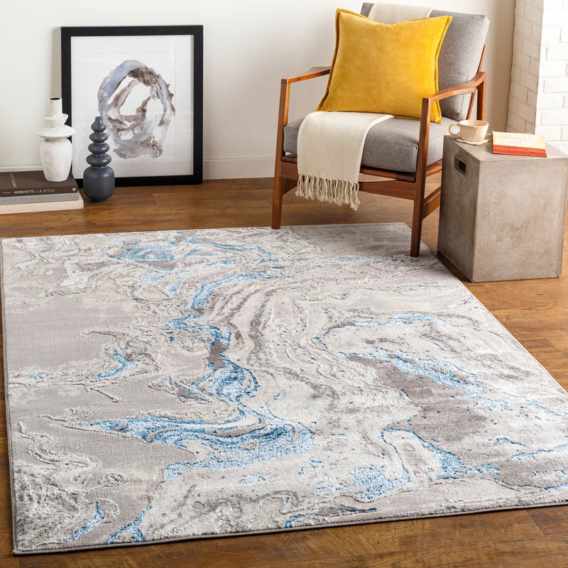 Tapis Abstrait Moderne Gris/Bleu Arras