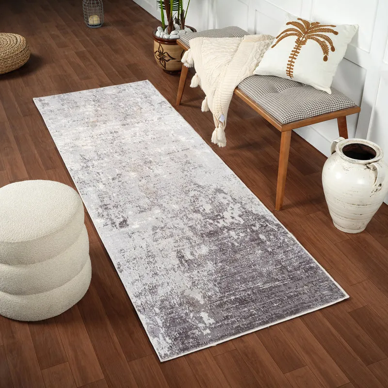 Tapis de Couloir Abstrait Moderne Gris/Blanc Bangkok
