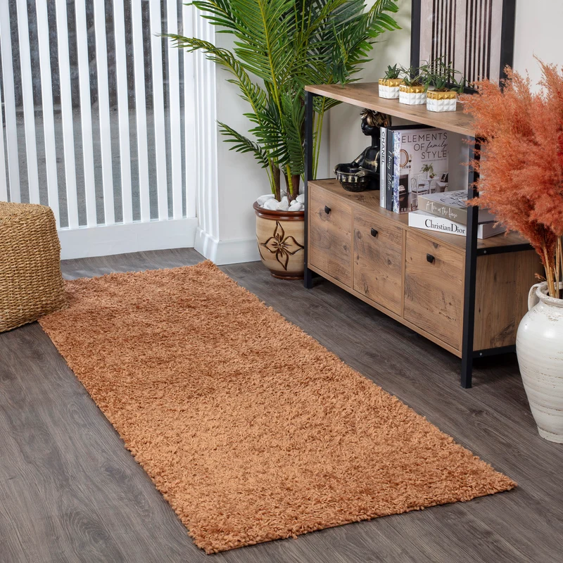 Tapis de Couloir Shaggy Moderne Terracotta Boracay