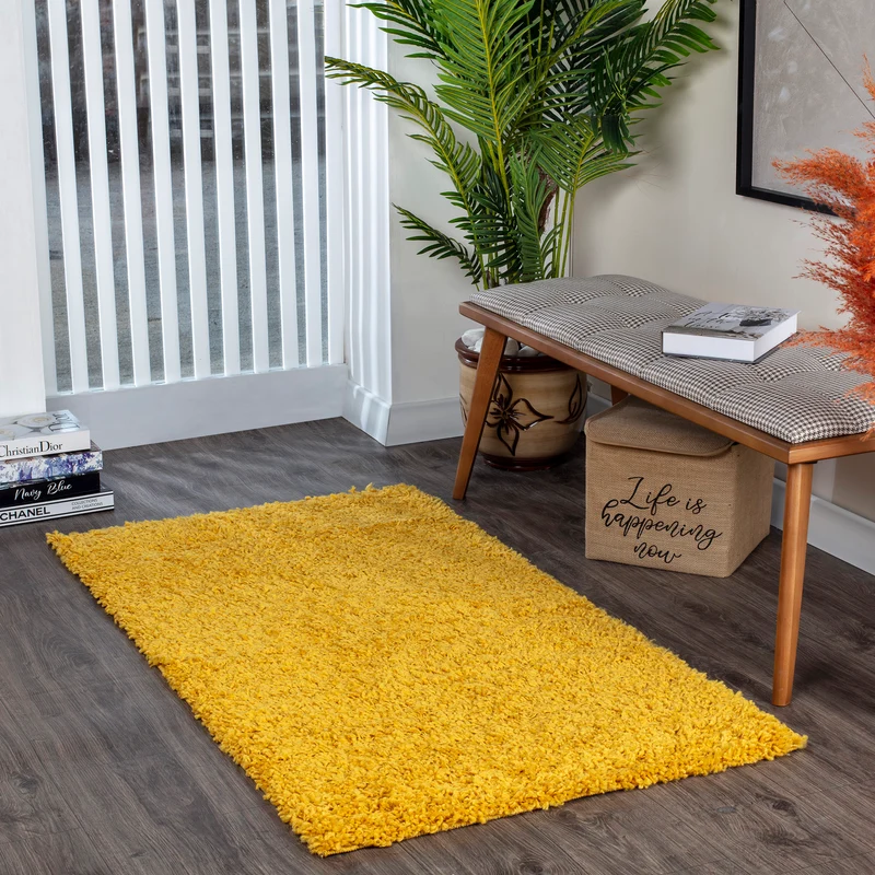 Tapis Shaggy Moderne Jaune Boracay