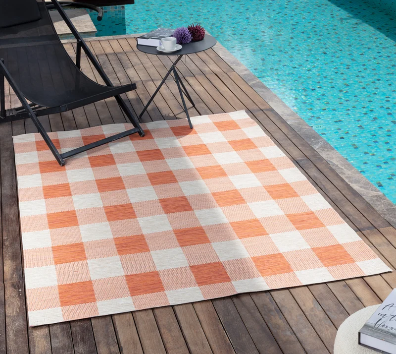 Tapis d'Extérieur/Intérieur à Carreaux Orange/Beige Goris