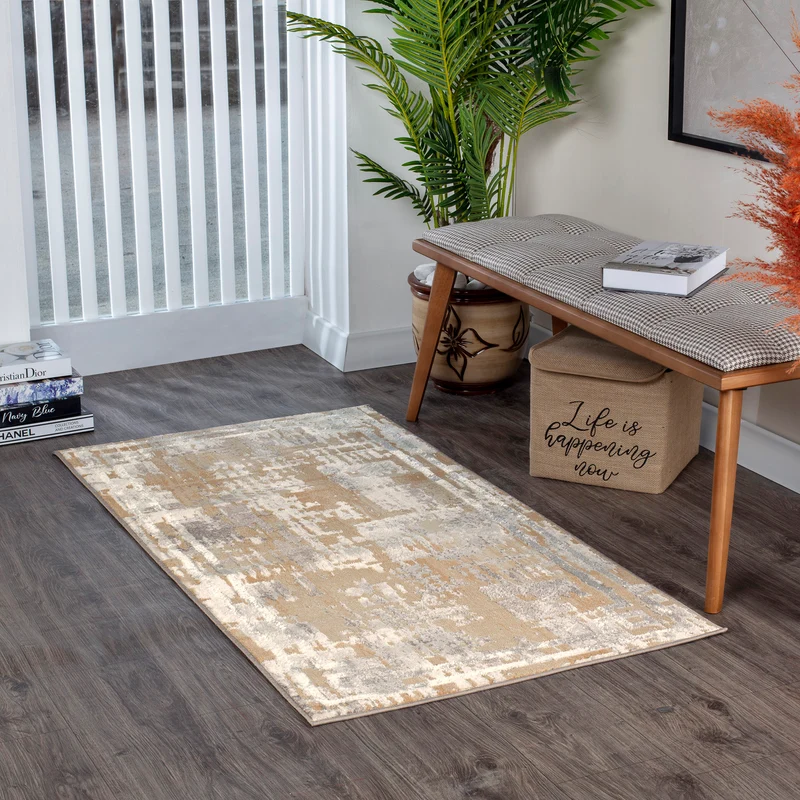Tapis Abstrait Moderne Beige/Gris Goshen