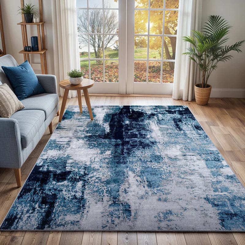 Tapis Abstrait Moderne Bleu/Gris Helsinki