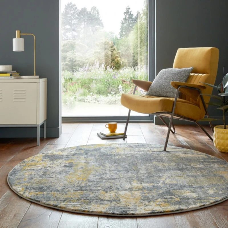 Tapis rond vintage Gris/Ocre 160x160cm