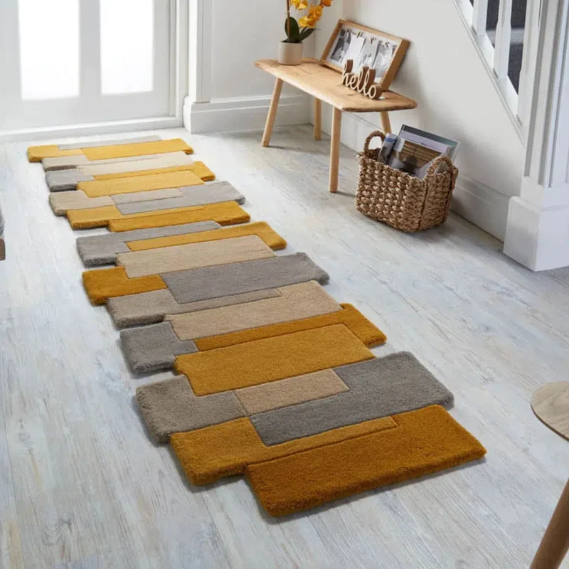 Tapis de couloir graphique 60x230cm jaune