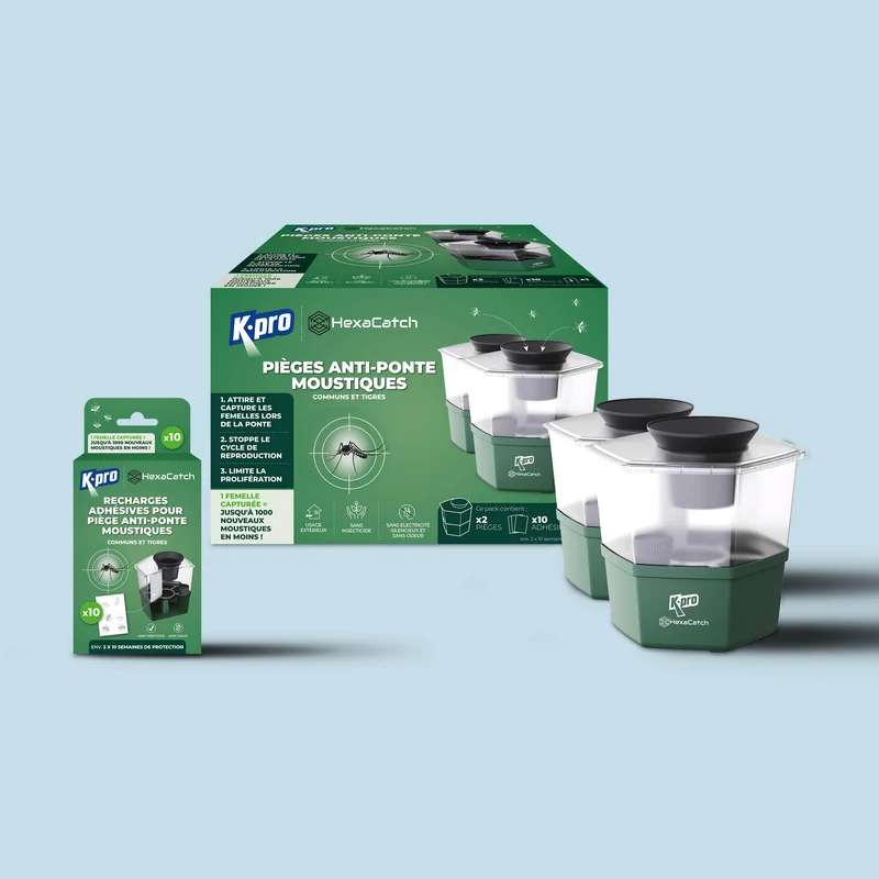 Pack de 2 Pièges anti-ponte moustiques communs et tigres + 10 adhésifs