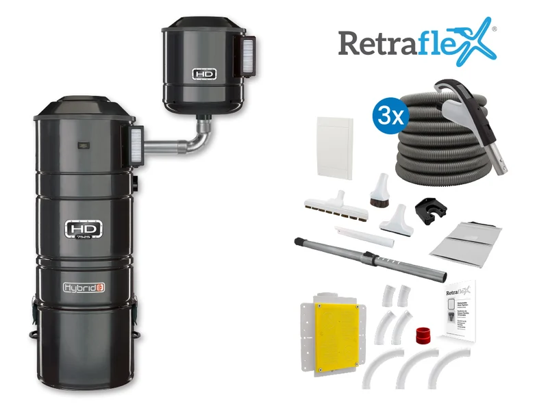 Aspirateur central - MVac - HD7525 - hybride -Avec 3 ensembles d'accessoires Retraflex et 3 prises - 240 Volts