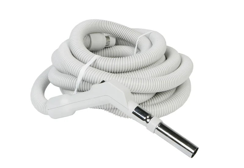Boyau pour aspirateur central - poignée courbée - bouton marche/arrêt - Plastiflex - Gris - 30' à 50'