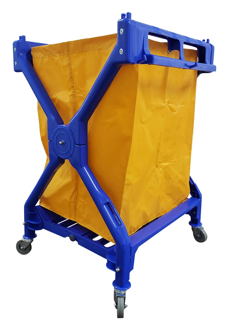 Chariot commercial pour linge / courrier en forme de X - avec roues pivotantes - support de sac en polyester - bleu