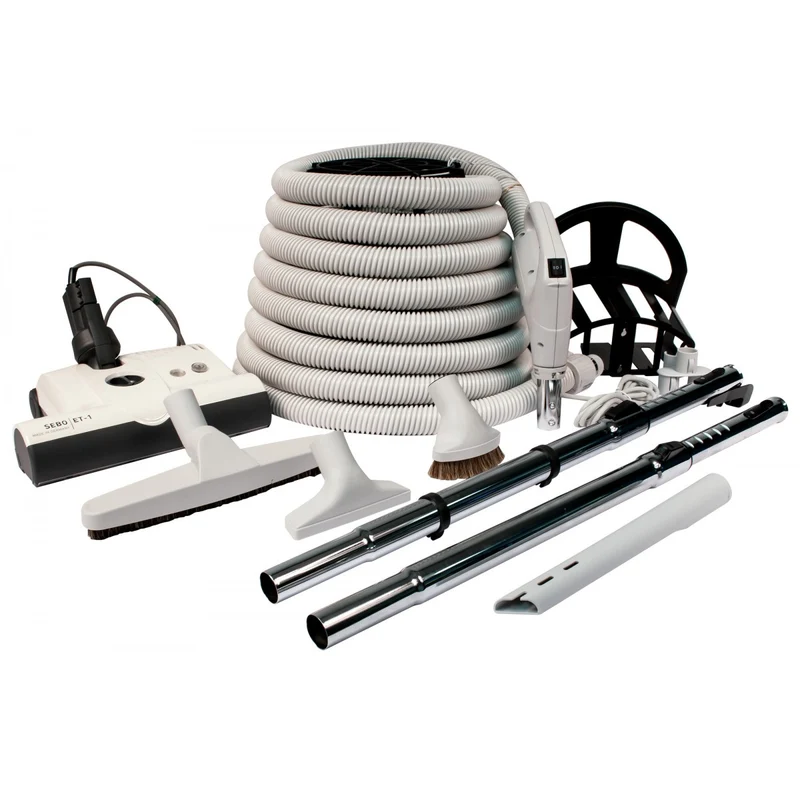 Ensemble pour aspirateur central - boyau électrique 30' à 35' - balai électrique SEBO Allemand - Gris pale