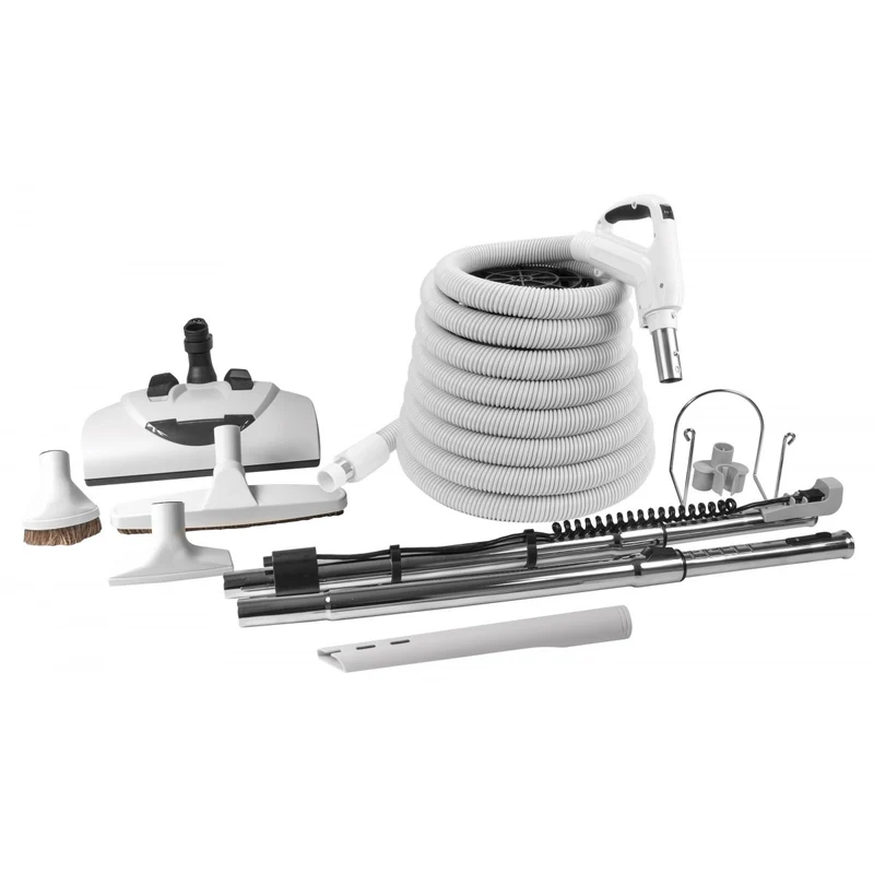 Ensemble pour aspirateur central - boyau électrique 30' à 35' - balai électrique Wessel-Werk- Blanc ou Noir