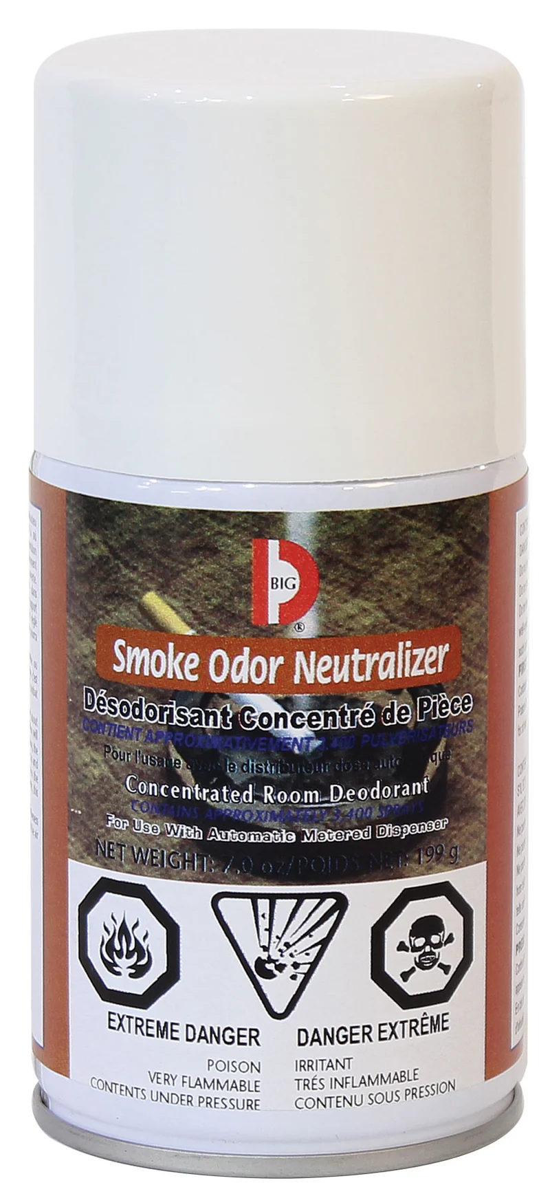 Désodorisant concentré en aérosol - dose mesurée - neutralisant d'odeur de fumée - 3400 jets - 7 oz (199 g) Big D 474