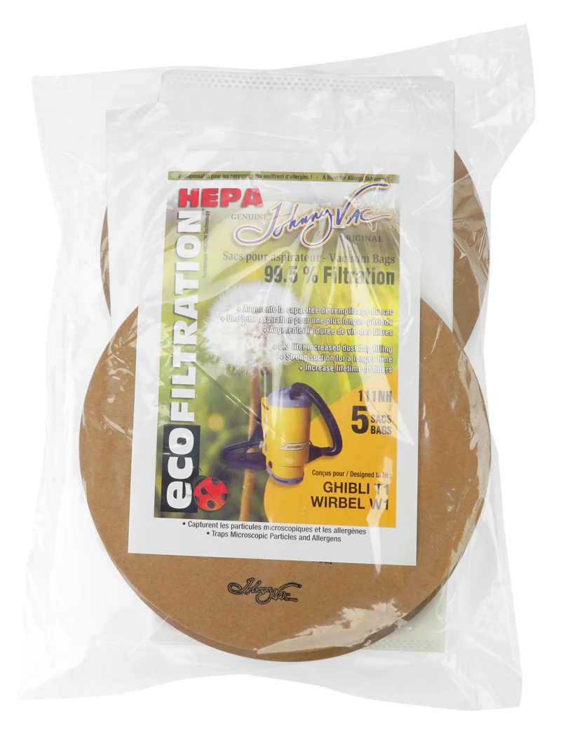 Sac HEPA - Rond - Aspirateur dorsal - Johnny Vac JVT1 et Wirbel W1 - paquet de 5 sacs - 111NH