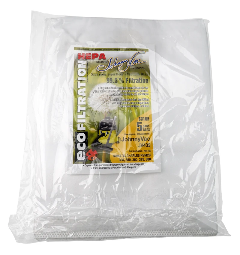 Sac microfiltre HEPA pour aspirateur Johnny Vac JV402 et Numatic NVM2B - paquet de 5 sacs