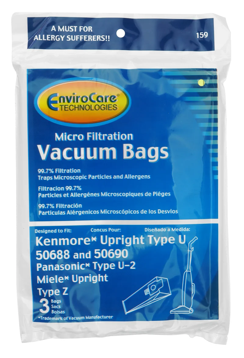 Sac microfiltre pour aspirateur vertical Kenmore 5068 type U - paquet de 3 sacs - Envirocare 159
