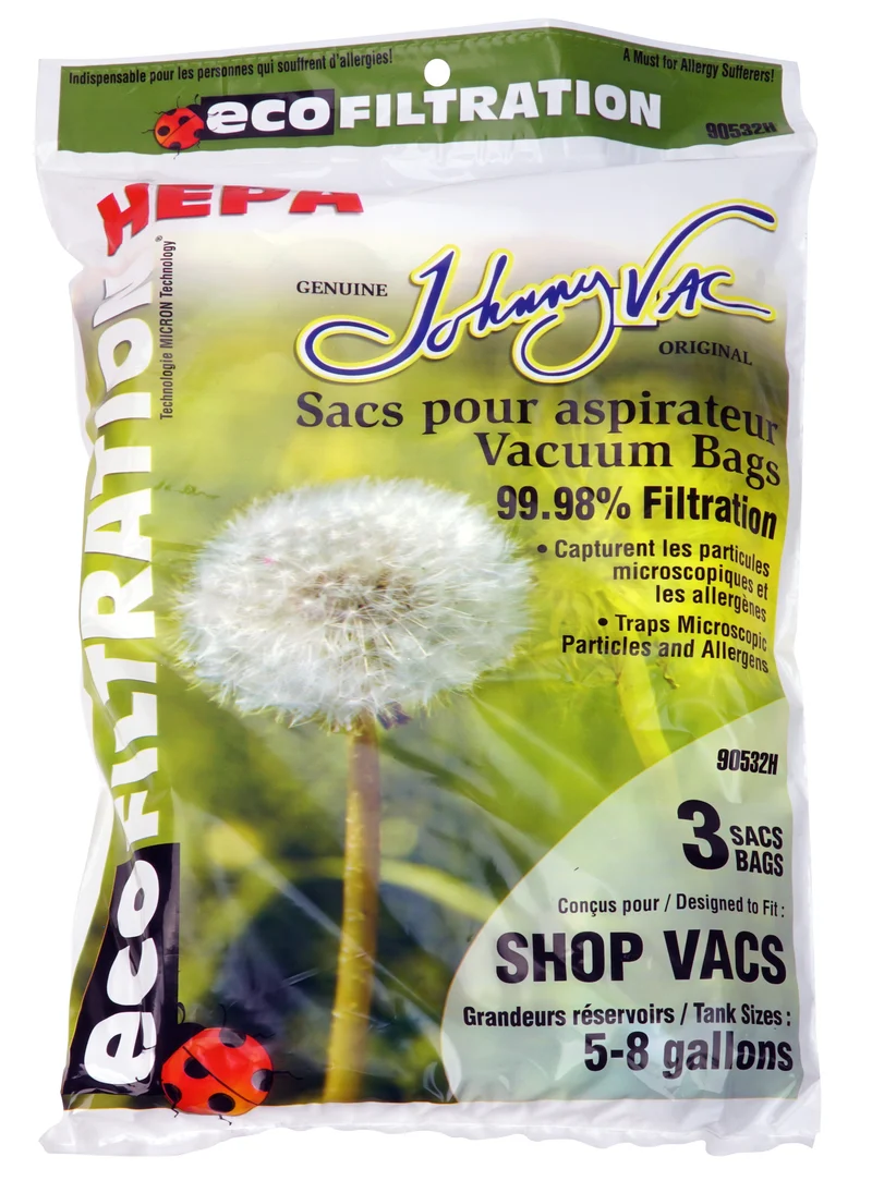 Sac microfiltre HEPA pour aspirateur Shop Vac avec capacité du réservoir de 22,7 L à 36,4 L (5 à 8 gallons) - paquet de 3 sacs - Envirocare 90532H