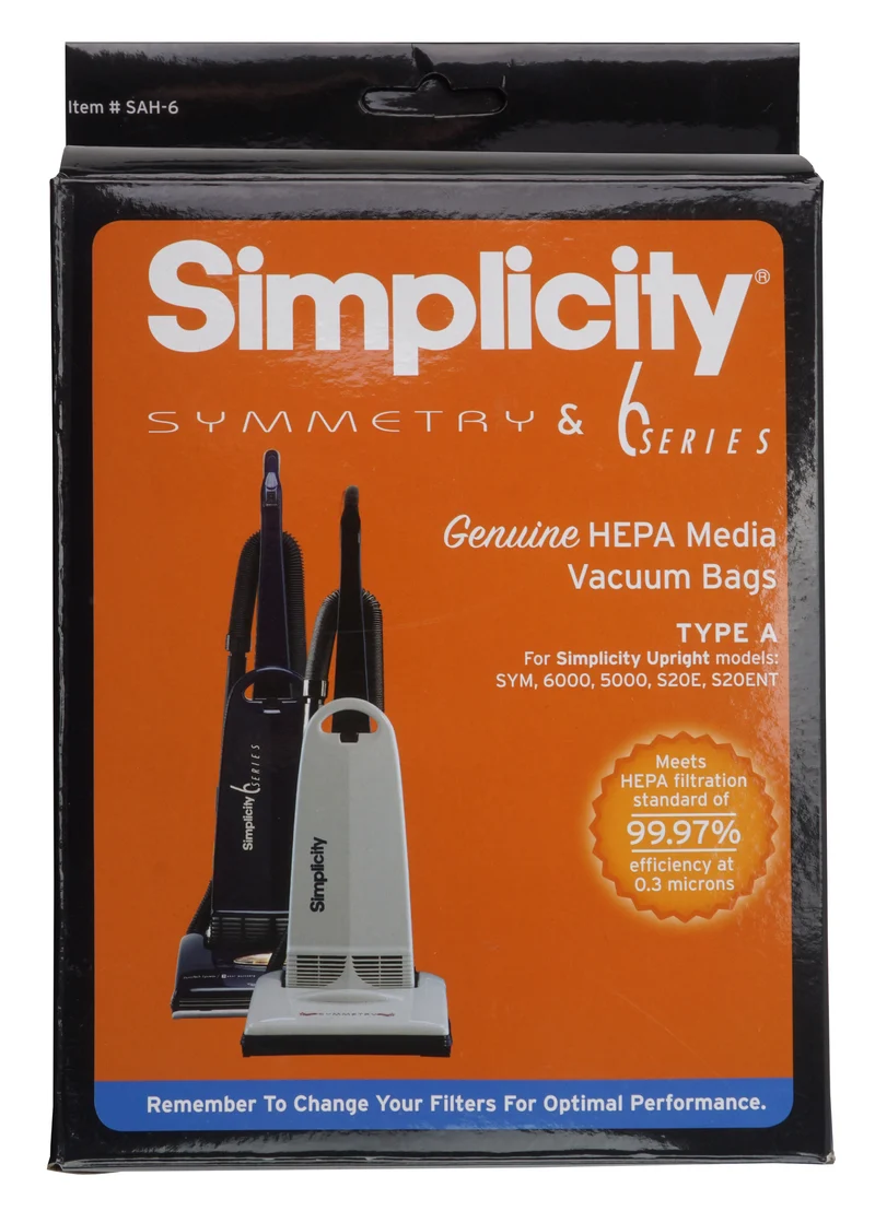 Sac microfiltre HEPA pour aspirateur Simplicity Symmetry et série 6 - paquet de 6 sacs