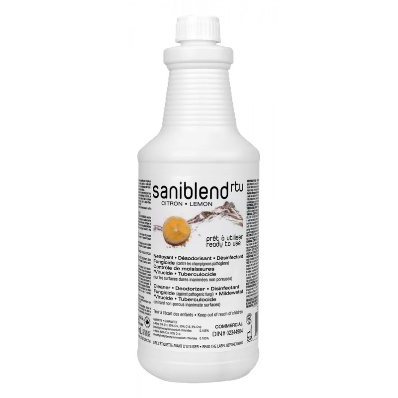 Nettoyant - désodorisant - désinfectant - prêt à utiliser - citron - Saniblend RTU - 950 ml (33,4 oz) - Safeblend SRTL-XWD - DINn. 02344904