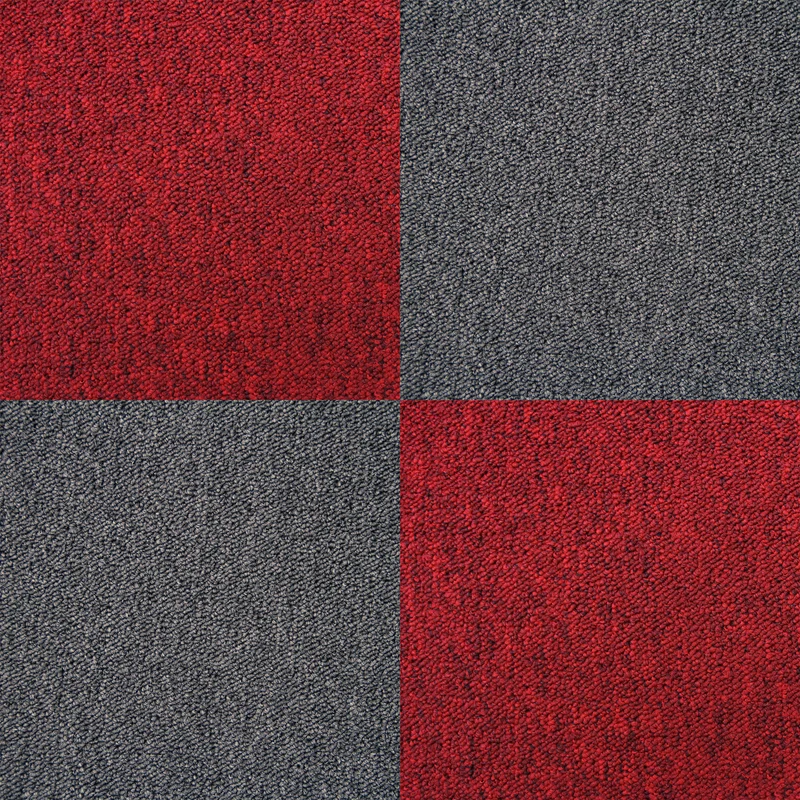 40 x Dalles de Moquette Couleur Noir Charbon & Rouge Écarlate 50 x 50cm (10m²)